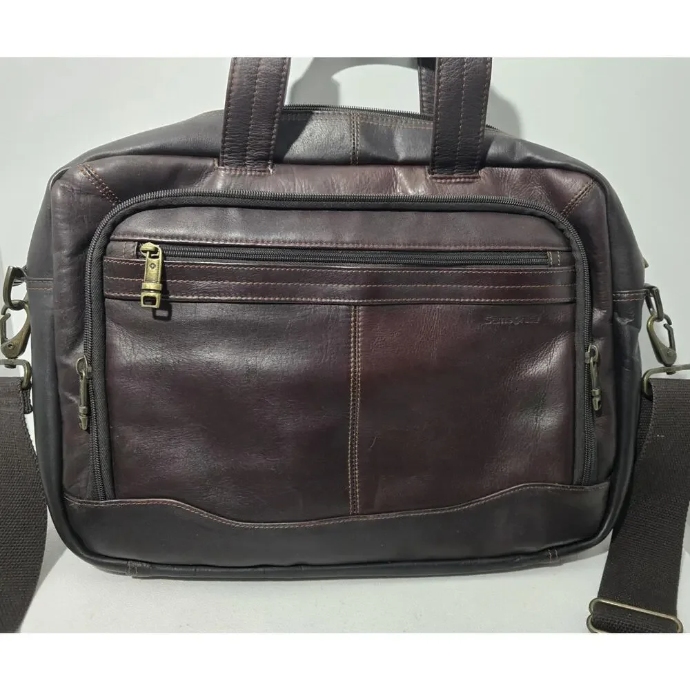 Samsonite Brown/Black Leather Laptop Business Case Briefcase Case Bag